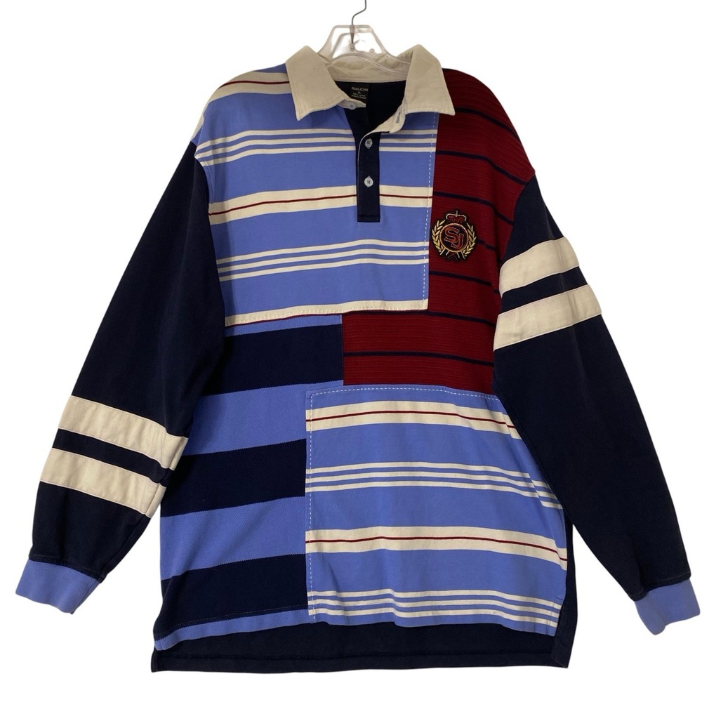 Sean John Rugby Shirt Men XL Colorblock Striped Monogram Polo 90s Preppy